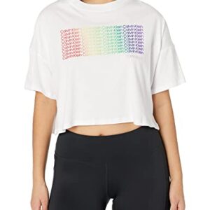 Calvin Klein Performance Klein Women's Performance Sliced Calvin Logo Short Sleeve Drop Shoulder Meet & Greet TEE, M White