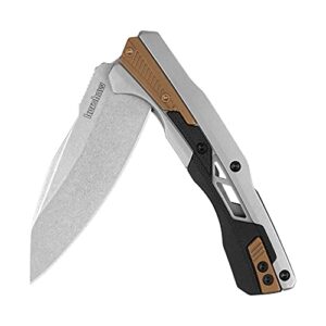 kershaw endgame pocket knife, 3.25" d2 carbon steel spear point blade, manual flipper opening, frame lock, reversible deep-carry pocketclip