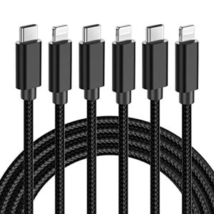 elktry usb c to lightning cable mfi certified, 3pack 6ft long iphone 14 charger cord, nylon braided fast charging cable, compatible with iphone 13/12 pro max/12/11 pro/11/x/xs/xr/8 plus/ipad - black