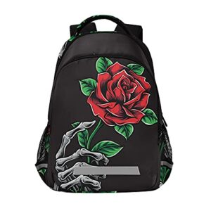 glaphy rose skull backpacks laptop school book bag lightweight daypack for men women teens kids