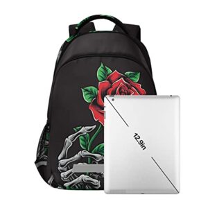 Glaphy Rose Skull Backpacks Laptop School Book Bag Lightweight Daypack for Men Women Teens Kids