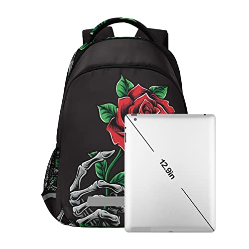 Glaphy Rose Skull Backpacks Laptop School Book Bag Lightweight Daypack for Men Women Teens Kids