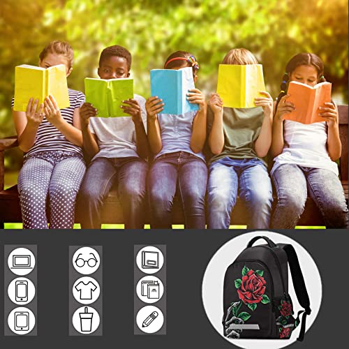 Glaphy Rose Skull Backpacks Laptop School Book Bag Lightweight Daypack for Men Women Teens Kids