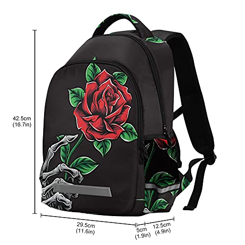 Glaphy Rose Skull Backpacks Laptop School Book Bag Lightweight Daypack for Men Women Teens Kids