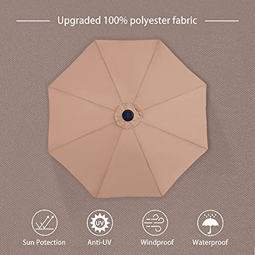 JMEXSUSS 9ft Patio Umbrella with Solar Lights, 32 LED Lighted Umbrella Outdoor Patio Table Umbrella, 8 Ribs Market Umbrella w/Tilt Adjustment and UV-Resistant Fabric, Khaki