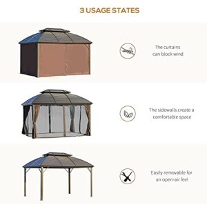 Outsunny 10' x 12' Hardtop Gazebo Canopy with Galvanized Steel Double Roof, Aluminum Frame, Permanent Pavilion Outdoor Gazebo with Netting and Curtains for Patio, Garden, Backyard, Deck, Lawn