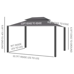 Outsunny 10' x 12' Hardtop Gazebo Canopy with Galvanized Steel Double Roof, Aluminum Frame, Permanent Pavilion Outdoor Gazebo with Netting and Curtains for Patio, Garden, Backyard, Deck, Lawn