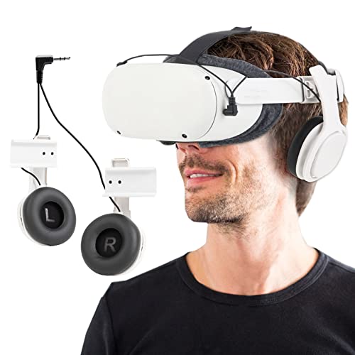 Stereo VR Headphones Custom Made for Meta Quest 2/Oculus Quest 2 Elite Head Strap & Original Head Strap-On Ear Deep Bass 3D 360 Degree Sound (White)