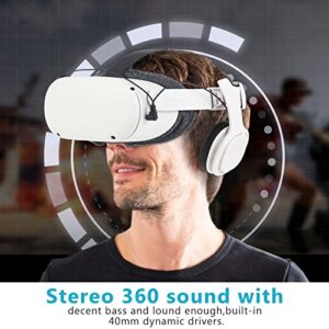 Stereo VR Headphones Custom Made for Meta Quest 2/Oculus Quest 2 Elite Head Strap & Original Head Strap-On Ear Deep Bass 3D 360 Degree Sound (White)