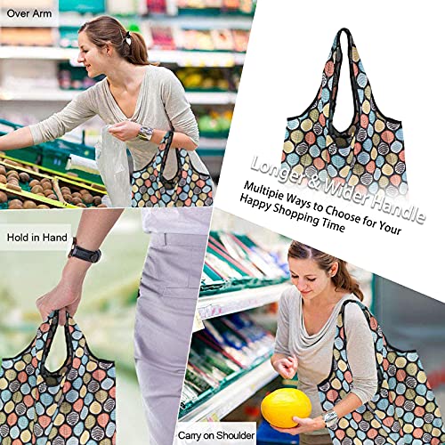 DZH Enjoy 10 Pack Cute Floral Leaves Print Reusable Grocery Bags Portable Foldable Shopping Bag Eco-friendly Shopping Tote with Hook,Medium