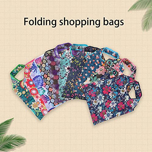 DZH Enjoy 10 Pack Cute Floral Leaves Print Reusable Grocery Bags Portable Foldable Shopping Bag Eco-friendly Shopping Tote with Hook,Medium