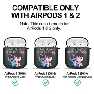 UHAUL AirPods Case Protectiv Cover,Fully Protected Shockproof Cartoon case with Keychain Clip Carabiner and Lanyard,Compatible with Apple AirPods 2 and 1 (Stitch and Angel)