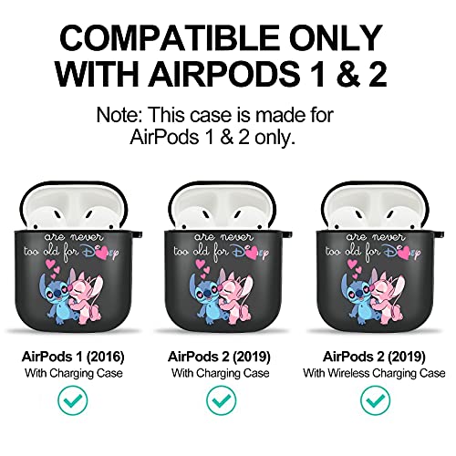 UHAUL AirPods Case Protectiv Cover,Fully Protected Shockproof Cartoon case with Keychain Clip Carabiner and Lanyard,Compatible with Apple AirPods 2 and 1 (Stitch and Angel)
