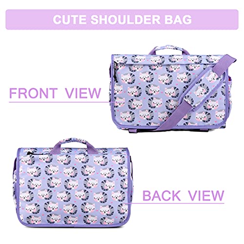 VASCHY Messenger Bag for Kids, Cute 15.6inch Laptop Crossbody School Bag for Boys Girls Teens Women Cats