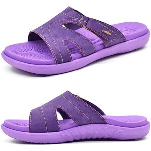 kuailu womens fashion orthotic slides ladies lightweight athletic yoga mat sandals slip on thick cushion slippers sandals with comfortable plantar fasciitis arch support (9, purple, numeric_9)