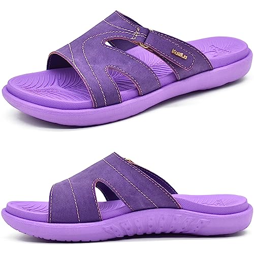 KuaiLu Womens Fashion Orthotic Slides Ladies Lightweight Athletic Yoga Mat Sandals Slip On Thick Cushion Slippers Sandals With Comfortable Plantar Fasciitis Arch Support (9, Purple, numeric_9)