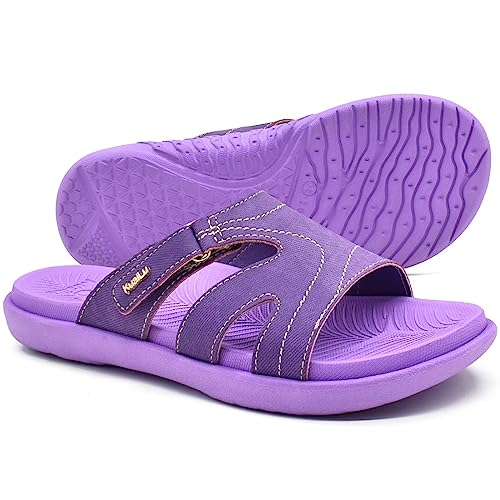 KuaiLu Womens Fashion Orthotic Slides Ladies Lightweight Athletic Yoga Mat Sandals Slip On Thick Cushion Slippers Sandals With Comfortable Plantar Fasciitis Arch Support (9, Purple, numeric_9)