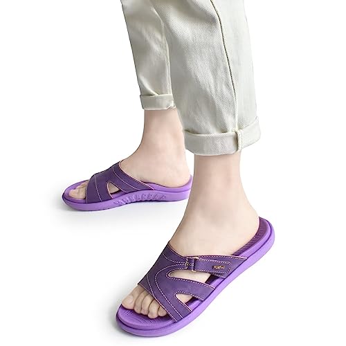 KuaiLu Womens Fashion Orthotic Slides Ladies Lightweight Athletic Yoga Mat Sandals Slip On Thick Cushion Slippers Sandals With Comfortable Plantar Fasciitis Arch Support (9, Purple, numeric_9)