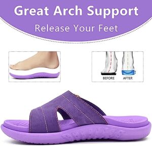 KuaiLu Womens Fashion Orthotic Slides Ladies Lightweight Athletic Yoga Mat Sandals Slip On Thick Cushion Slippers Sandals With Comfortable Plantar Fasciitis Arch Support (9, Purple, numeric_9)