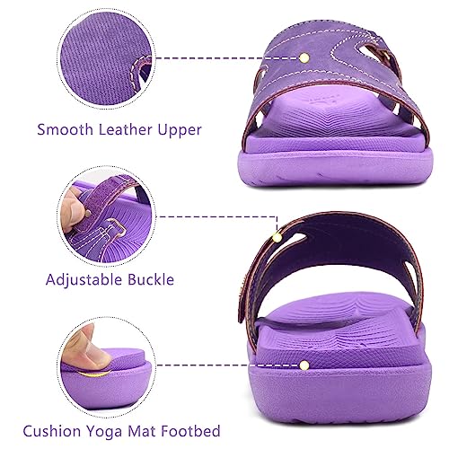 KuaiLu Womens Fashion Orthotic Slides Ladies Lightweight Athletic Yoga Mat Sandals Slip On Thick Cushion Slippers Sandals With Comfortable Plantar Fasciitis Arch Support (9, Purple, numeric_9)