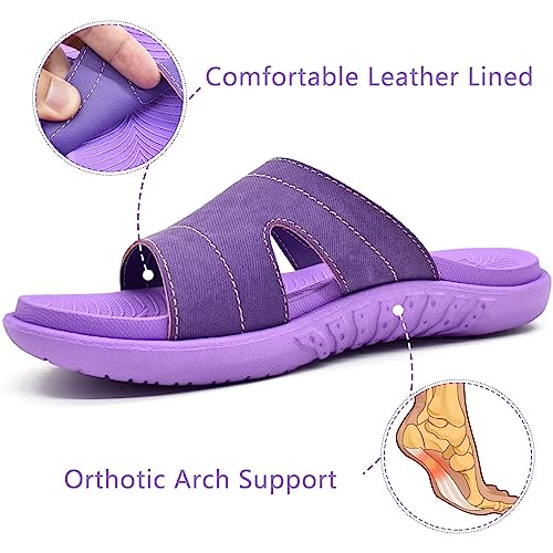 KuaiLu Womens Fashion Orthotic Slides Ladies Lightweight Athletic Yoga Mat Sandals Slip On Thick Cushion Slippers Sandals With Comfortable Plantar Fasciitis Arch Support (9, Purple, numeric_9)