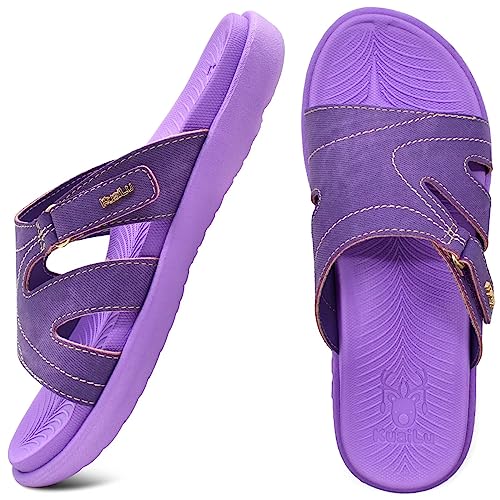 KuaiLu Womens Fashion Orthotic Slides Ladies Lightweight Athletic Yoga Mat Sandals Slip On Thick Cushion Slippers Sandals With Comfortable Plantar Fasciitis Arch Support (9, Purple, numeric_9)