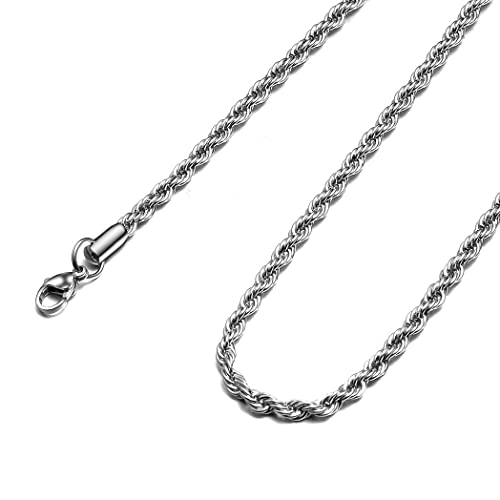 Giftall 2MM Rope Chain Necklace Stainless Steel Twist Rope Chain Necklace for Men Women 18 Inches