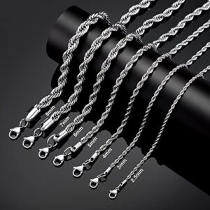 Giftall 2MM Rope Chain Necklace Stainless Steel Twist Rope Chain Necklace for Men Women 18 Inches