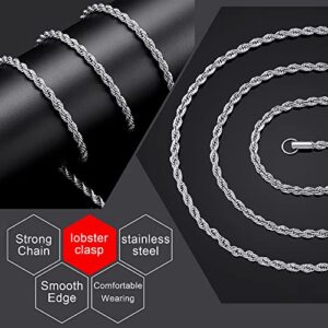 Giftall 2MM Rope Chain Necklace Stainless Steel Twist Rope Chain Necklace for Men Women 18 Inches