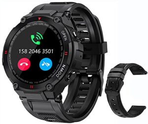 military smart watch for men outdoor waterproof tactical smartwatch bluetooth dail calls speaker 1.3'' hd touch screen fitness tracker watch compatible with iphone samsung