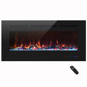 cheerway 36 inch wall mounted &recessed in wall electric fireplace with heater, linear wall fireplace w/thermostat, adjustable flame&fuel color, remote & touch control w/timer, 750w/1500w