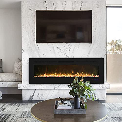 Cheerway 30 inch Wall Mounted &Recessed in Wall Electric Fireplace with Heater, Linear Wall Fireplace w/Thermostat, Adjustable Flame&Fuel Color, Remote & Touch Control w/Timer, 750W/1500W