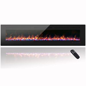 cheerway 72 inch wall mounted &recessed in wall electric fireplace with heater, linear wall fireplace w/thermostat, adjustable flame&fuel color, remote & touch control w/timer, 750w/1500w