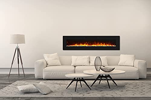 Cheerway 72 inch Wall Mounted &Recessed in Wall Electric Fireplace with Heater, Linear Wall Fireplace w/Thermostat, Adjustable Flame&Fuel Color, Remote & Touch Control w/Timer, 750W/1500W