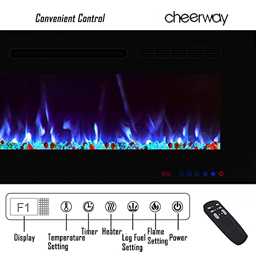 Cheerway 72 inch Wall Mounted &Recessed in Wall Electric Fireplace with Heater, Linear Wall Fireplace w/Thermostat, Adjustable Flame&Fuel Color, Remote & Touch Control w/Timer, 750W/1500W