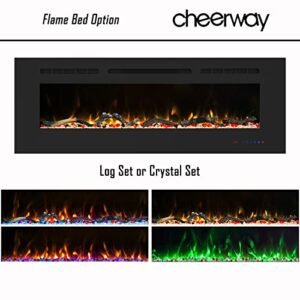 Cheerway 72 inch Wall Mounted &Recessed in Wall Electric Fireplace with Heater, Linear Wall Fireplace w/Thermostat, Adjustable Flame&Fuel Color, Remote & Touch Control w/Timer, 750W/1500W