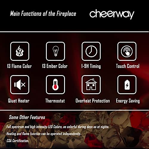 Cheerway 72 inch Wall Mounted &Recessed in Wall Electric Fireplace with Heater, Linear Wall Fireplace w/Thermostat, Adjustable Flame&Fuel Color, Remote & Touch Control w/Timer, 750W/1500W