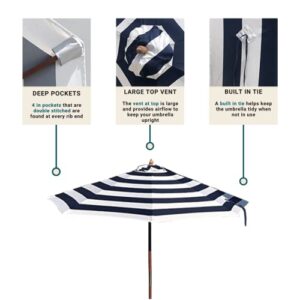 Formosa Covers 9ft Market Patio Umbrella Canopy - 8 Ribs Canopy Replacement in Navy Blue Cabana Stripe Suitable for (52-54 inch Rib Length) - 300D UV Protective and Water-resistant Patio Umbrella Top - Table Umbrella Replacement Canopy Cover