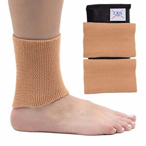 crs cross ankle gel sleeves - padded skate socks. ankle, foot and lower leg cushion and protection for figure skating, ice hockey, roller or inline skating, riding or ski. 2 tan ankle gel sleeves