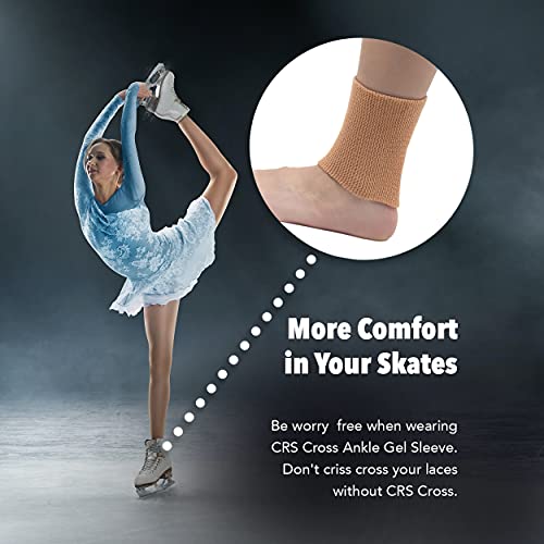 CRS Cross Ankle Gel Sleeves - Padded Skate Socks. Ankle, Foot and Lower Leg Cushion and Protection for Figure Skating, Ice Hockey, Roller or Inline Skating, Riding or Ski. 2 Tan Ankle Gel Sleeves