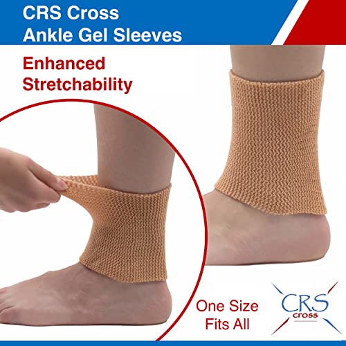 CRS Cross Ankle Gel Sleeves - Padded Skate Socks. Ankle, Foot and Lower Leg Cushion and Protection for Figure Skating, Ice Hockey, Roller or Inline Skating, Riding or Ski. 2 Tan Ankle Gel Sleeves