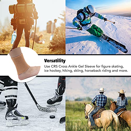 CRS Cross Ankle Gel Sleeves - Padded Skate Socks. Ankle, Foot and Lower Leg Cushion and Protection for Figure Skating, Ice Hockey, Roller or Inline Skating, Riding or Ski. 2 Tan Ankle Gel Sleeves