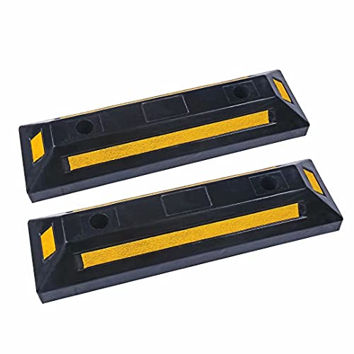 YONSHENG Parking Stopper for Garage Heavy Duty Rubber Parking Block Curb - Wheel Stop with Scatter Glass Reflective Yellow Targets for Car Garage Floor and Truck RV Stop Aid Indoor Outdoor, 2 Pack