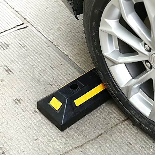 YONSHENG Parking Stopper for Garage Heavy Duty Rubber Parking Block Curb - Wheel Stop with Scatter Glass Reflective Yellow Targets for Car Garage Floor and Truck RV Stop Aid Indoor Outdoor, 2 Pack