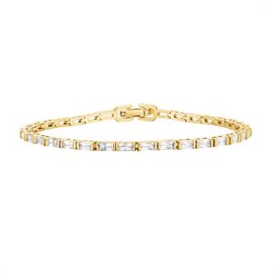 pavoi 14k yellow gold plated cz tennis bracelet for women | classic emerald cut simulated diamond bracelet | 6.5 inches