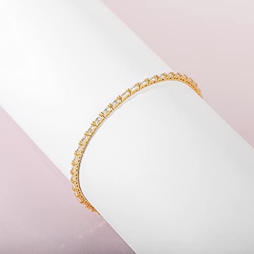 PAVOI 14K Yellow Gold Plated CZ Tennis Bracelet For Women | Classic Emerald Cut Simulated Diamond Bracelet | 6.5 Inches