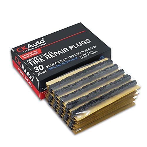 CKAuto 30pcs 4" Black Tire Repair Strings, Automotive Tool Tire Repair Plugs for Tubeless Off-Road Tires Car, Bike, ATV, UTV, Wheelbarrow, Mower