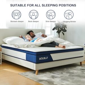 Molblly Full Mattress, 12 Inch Hybrid Mattress with Gel Memory Foam,Motion Isolation Individually Wrapped Pocket Coils Mattress,Pressure Relief,Back Pain Relief& Cooling Full Size Bed Mattress