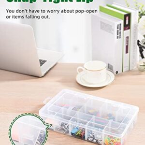 iBune 15 Grids Large Plastic Compartment Container for Washi Tape, Bead Storage Organizer Box Case with Removable Dividers for Jewelry Craft Tackles Tools, Size 11 x 7 x 2.3 in, White¡­