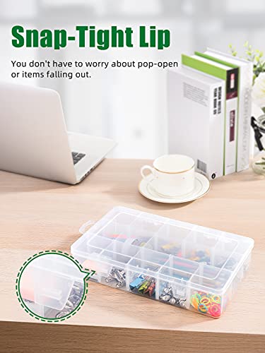 iBune 15 Grids Large Plastic Compartment Container for Washi Tape, Bead Storage Organizer Box Case with Removable Dividers for Jewelry Craft Tackles Tools, Size 11 x 7 x 2.3 in, White¡­